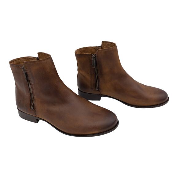 Frye Women's Carly Leather Double Zip Leather Ankle Boots 6.5 Cognac Brown - Picture 3 of 12